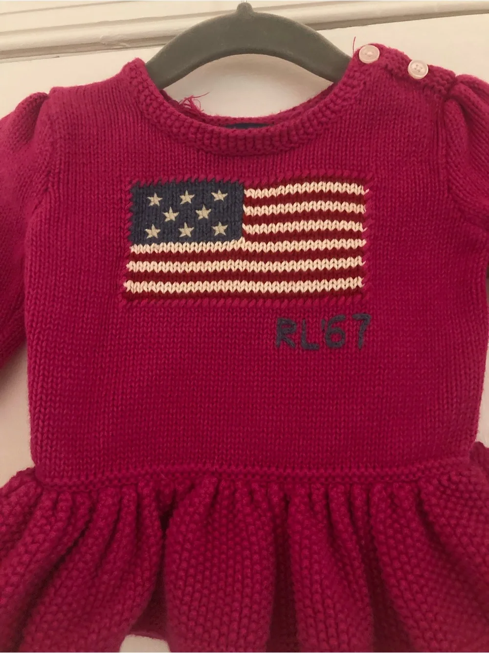 Ralph Lauren Pink Knit Peplum Sweater with Flag
